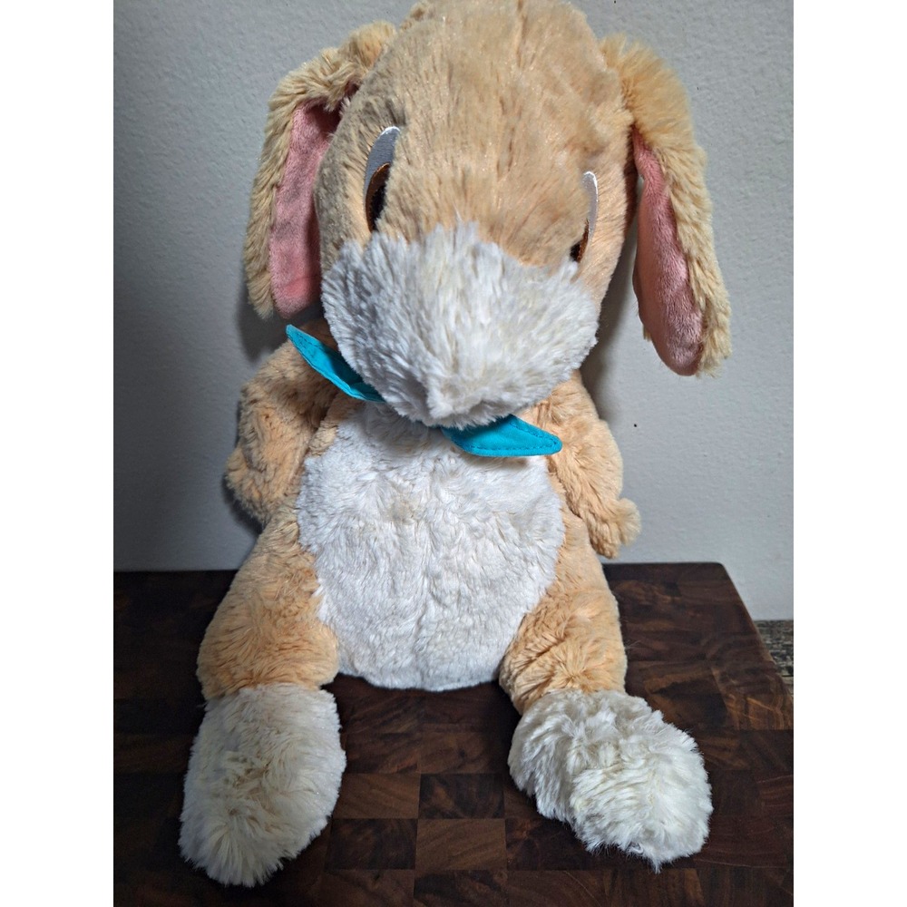 Plush Hallmark Floppy Tan Bunny Rabbit Stuffed Animal  Blue Bow Sewn Eyes 12"